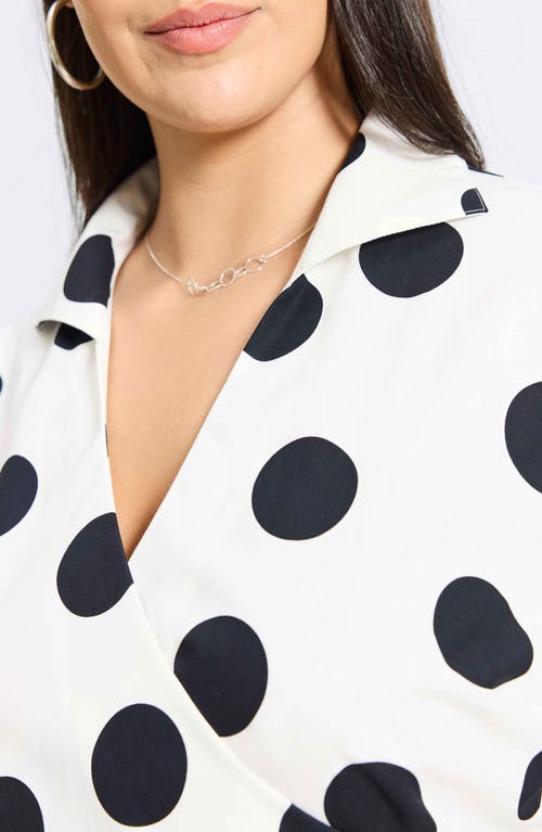 Foxcroft Salina Polka Dot Cotton Wrap Shirt In White/black