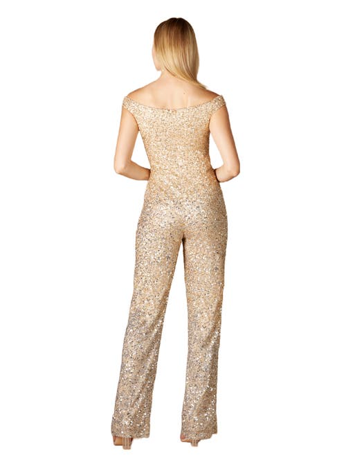 Lara New York Long Flutter Sleeves Beaded Dress In Goldsilver