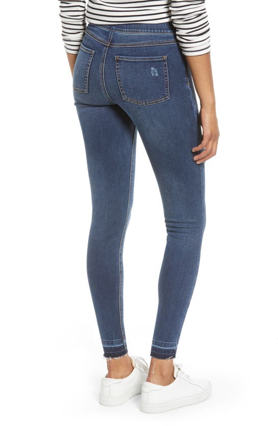 Spanx Distressed High Waist Ankle Denim Leggings In Medium Wash