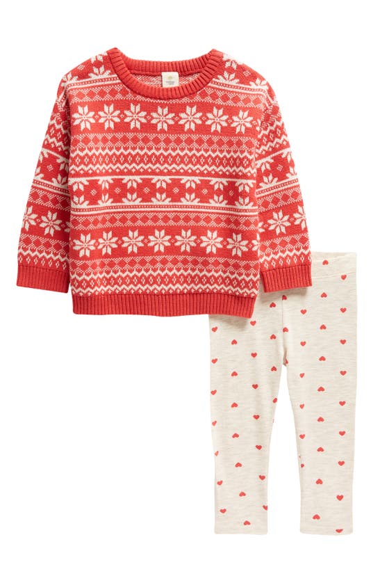Tucker + Tate Jacquard Sweater & Pants Set In Red Letter Fairisle- Hearts