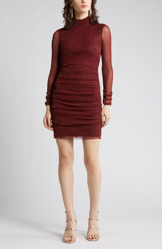 Eliza J Metallic Long Sleeve Body-con Dress In Wine