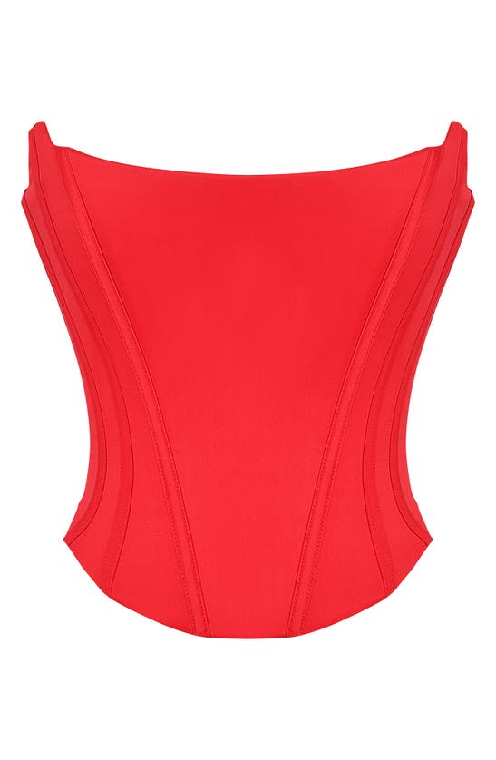 House Of Cb Genevieve Strapless Satin Corset Top In Salsa