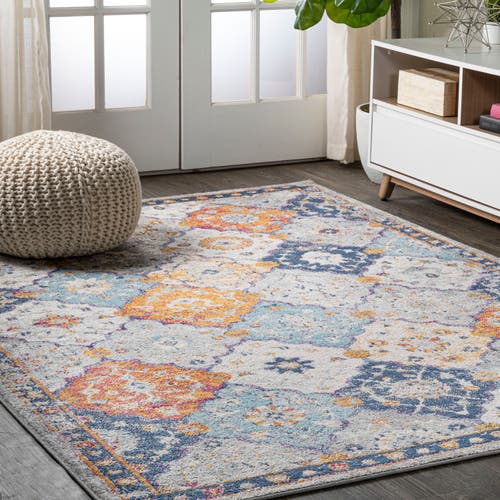 Jonathan Y Kirman Bohemian Medallion Area Rug In Light Gray/blue/orange