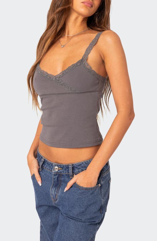 Edikted Amilia Lace Trim Tank In Dark-gray