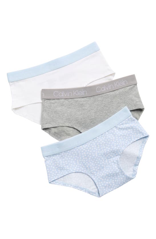 Calvin Klein Kids' Stretch Cotton Hipster Panties In White Dots/ White/ H. Grey