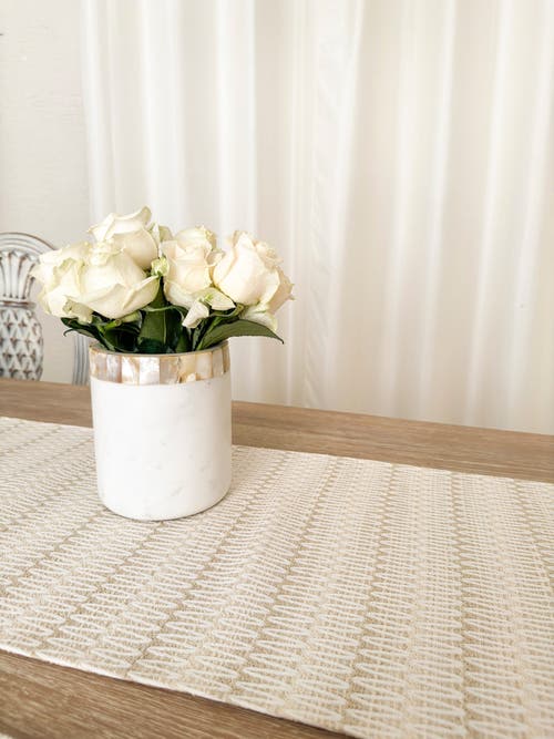 Anaya Summer Twist Indoor Outdoor Table Runner In Beige