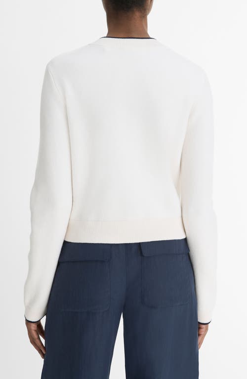Vince Contrast Tipped Snap Front Cardigan In Off White/coastal