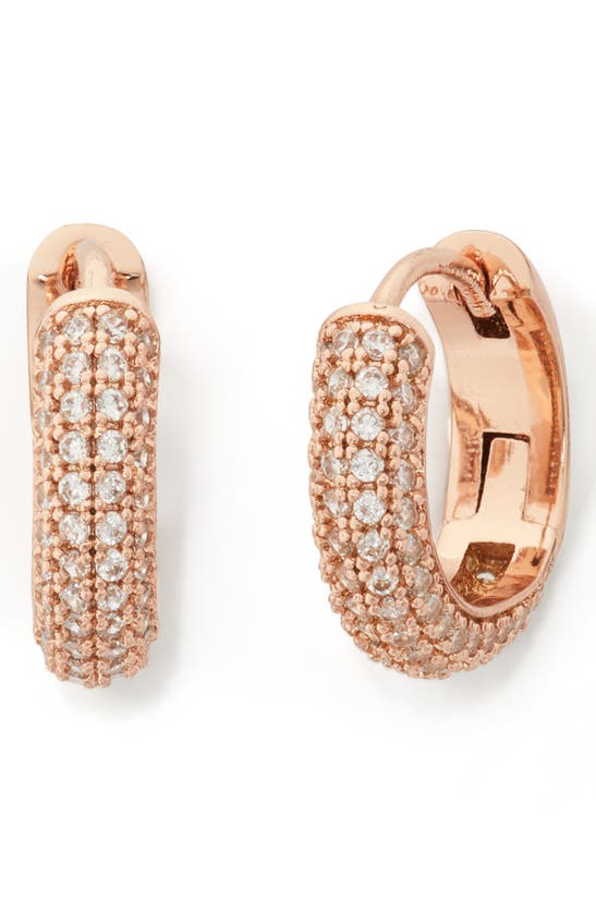 Kate Spade Brilliant Statements Pavé Mini Huggie Hoop Earrings In Clear/ Rose Gold