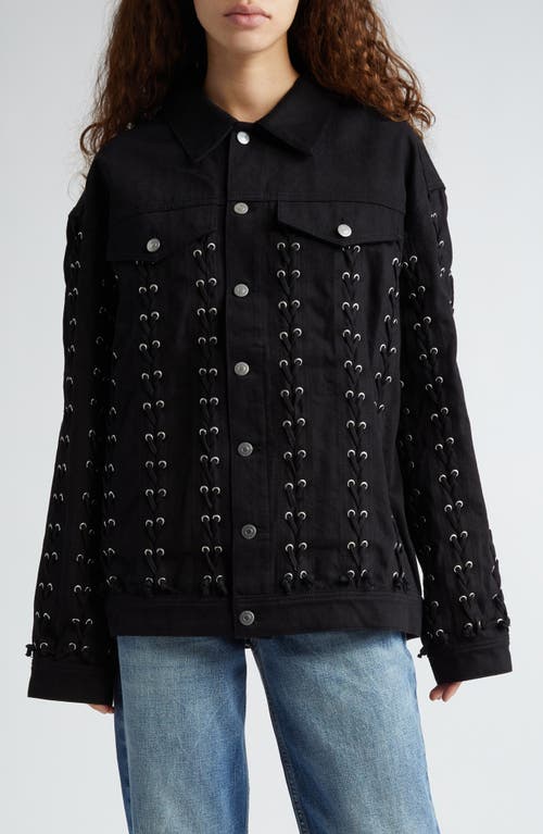 Stella McCartney Lace-Up Denim Jacket in 1091 - Natural Black at Nordstrom, Size Small