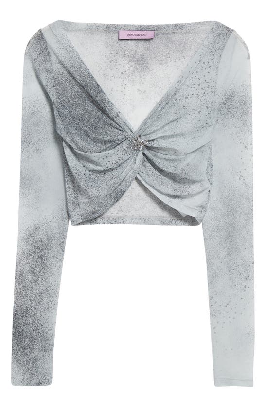 Shop Maccapani Angela Long Sleeve Twisted Crop Top In Spray Grey