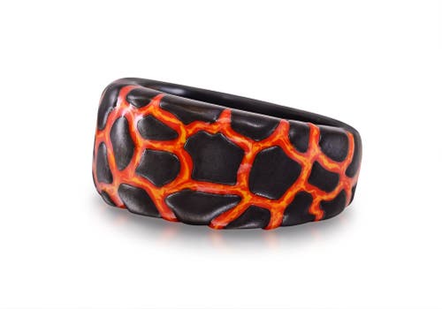 Shop Luvmyjewelry Earth Fire Textured Silver & Enamel Band Men Ring In Dark Grey