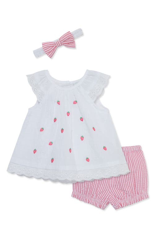 Little Me Strawberry Tunic, Bloomers & Headband Set In Pink