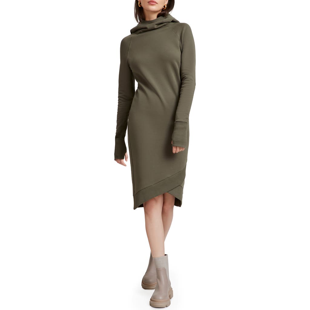 Marcella Walker Long Sleeve Hooded Sweatshirt Dress In Olive