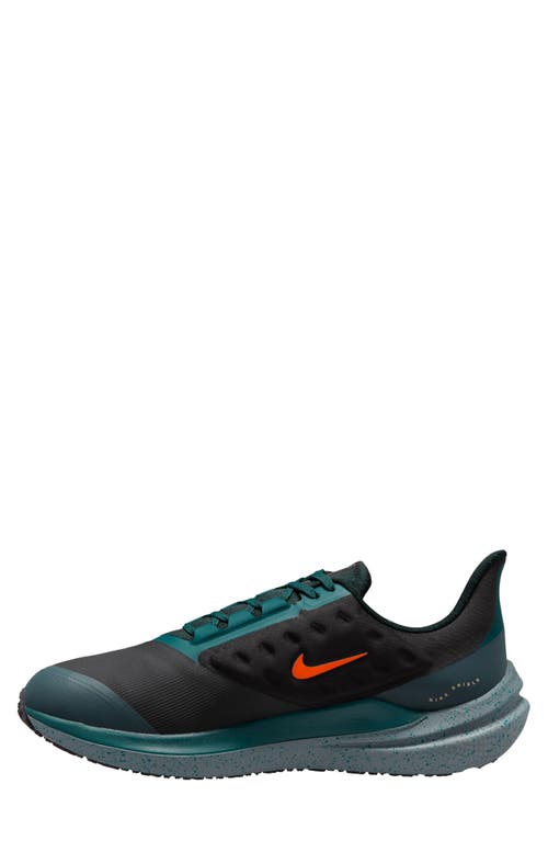 Shop Nike Air Winflo 9 Water Repellent Running Shoe In Black/safety Orange