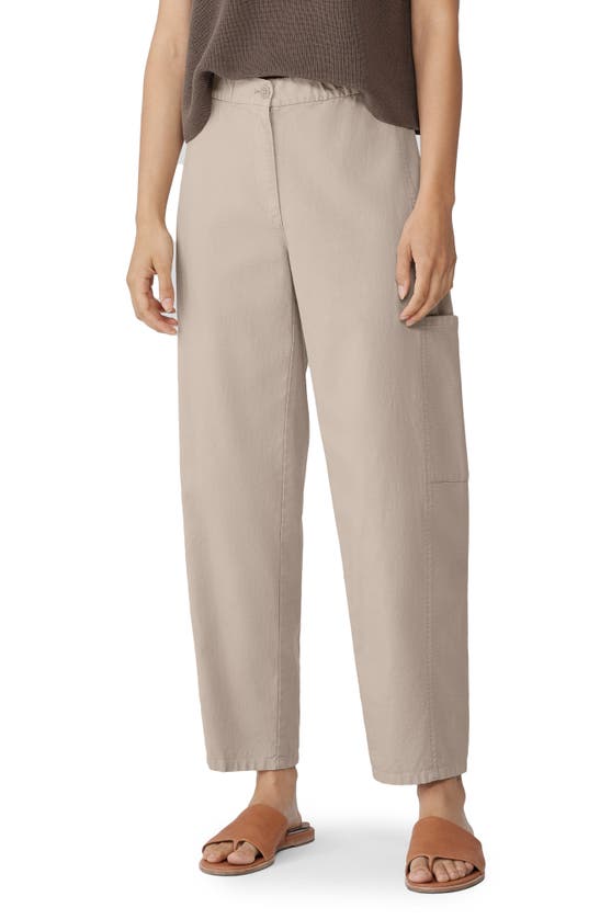 Eileen Fisher Lantern Cargo Stretch Cotton & Hemp Ankle Pants In Wheat