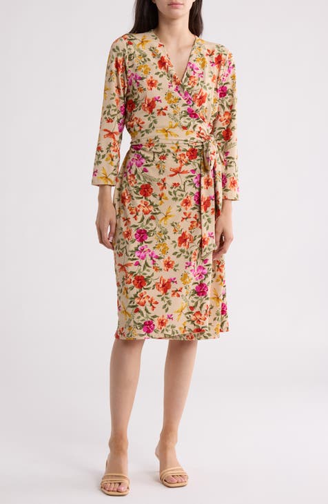 Floral Long Sleeve Wrap Dress (Plus)