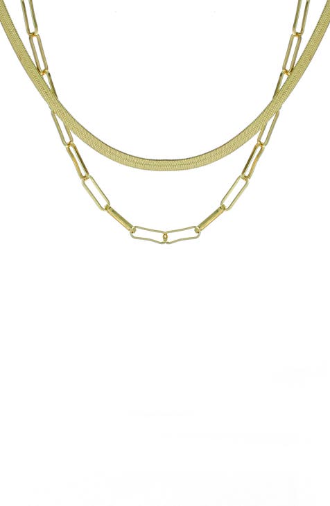 Two Row Herringbone Link Layered Necklace