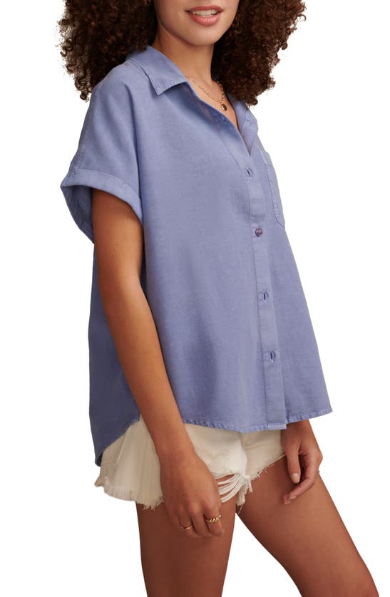 Shop Lucky Brand Cotton & Linen Button-up Top In Persian Blue