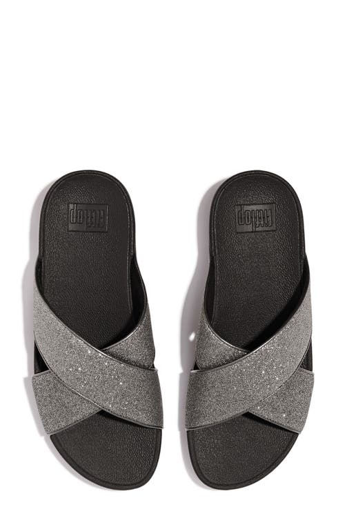 Shop Fitflop Lulu Glitterdust Platform Wedge Slide Sandal In Pewter