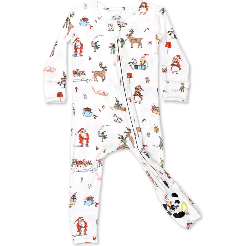 Bellabu Bear Santa's Workshop Fitted One-Piece Convertible Footie Pajamas in White