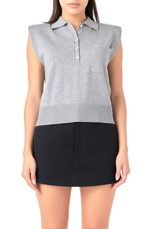 Grey Lab Crop Cap Sleeve Knit Polo Heather at Nordstrom,