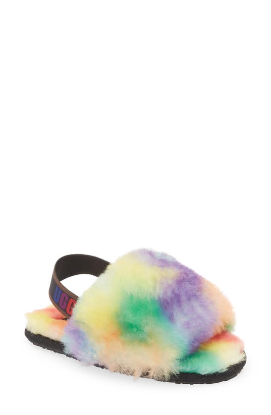 Ugg Kids' Fluff Yeah Pride Genuine Shearling Sandal In Rainbow