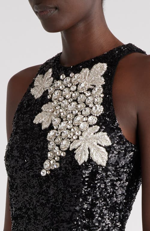 Balmain Grape Embroidery Sequined Mini Dress In Eaw Black/crystal