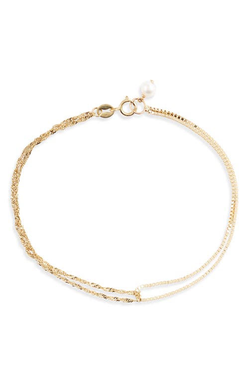 Poppy Finch Shimmer Cultured Pearl Double Chain Bracelet in Yellow Gold at Nordstrom, Size 7