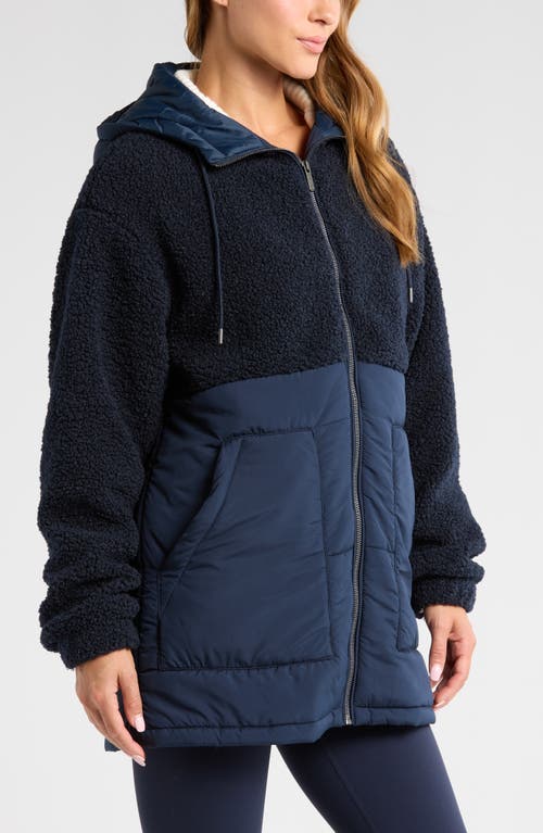 Shop Zella Hybrid Faux Shearling Pocket Jacket In Navy Sapphire