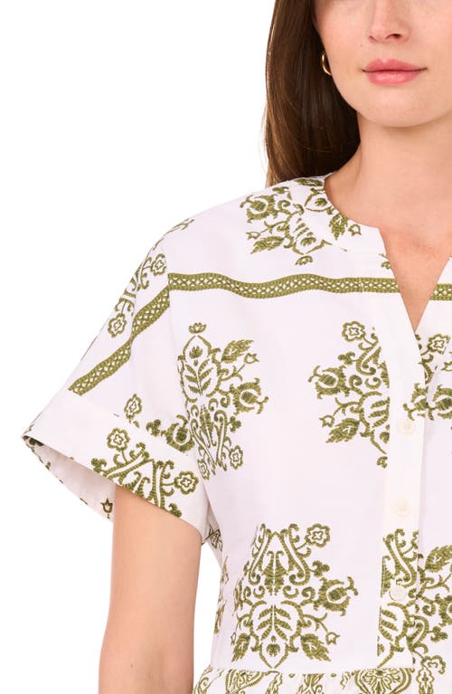 Shop Halogen ® Embroidered Peplum Top In White/olive Branch
