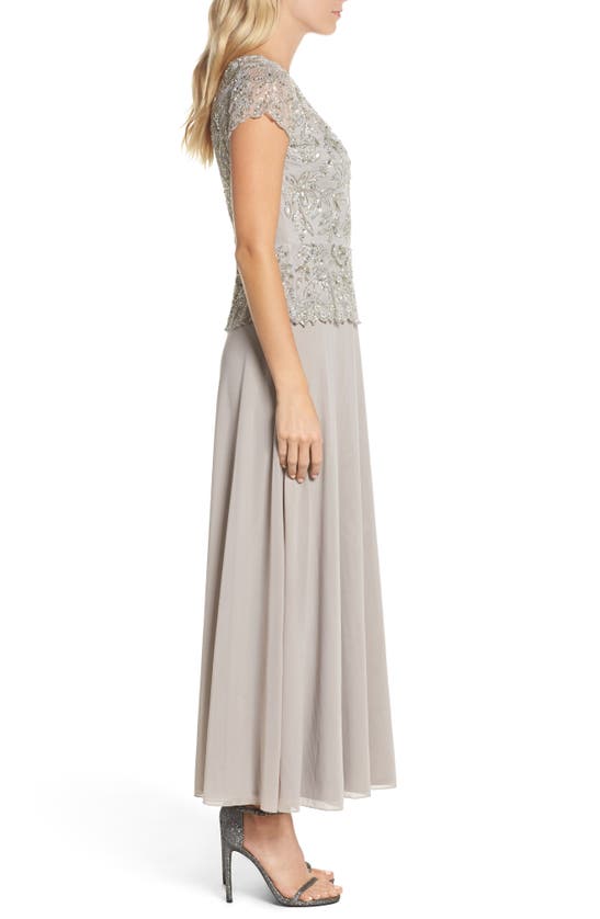 Shop Pisarro Nights Beaded Mesh Mock Two-piece Gown In Silver