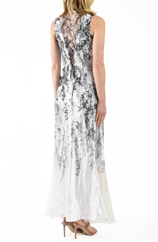 Shop Komarov Floral Lace-up Charmeuse Maxi Dress In Blooming Garden