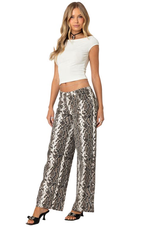 Shop Edikted Snakeskin Print Low Rise Wide Leg Jeans