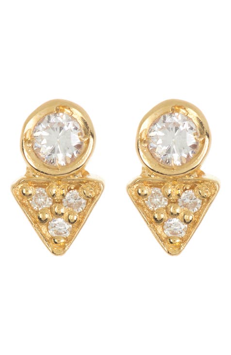 Alor Yellow Gold Square Stud Earrings with Diamonds