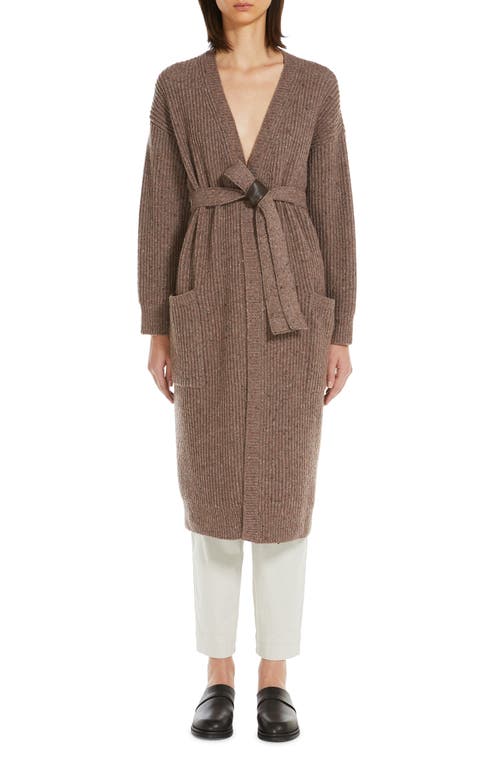 Shop Max Mara Leisure Emblema Longline Wool Blend Belted Duster Cardigan In Hazelnut Brown