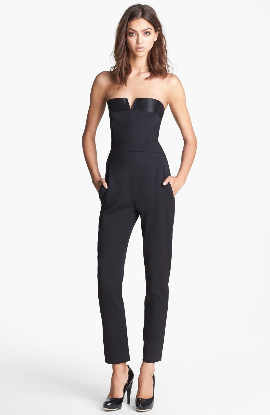 The Kooples Strapless Satin Trim Jumpsuit Nordstrom