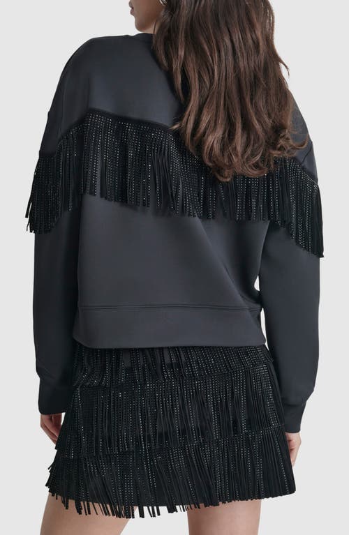 Shop Dkny Studded Fringe Scuba Sweatshirt In Black