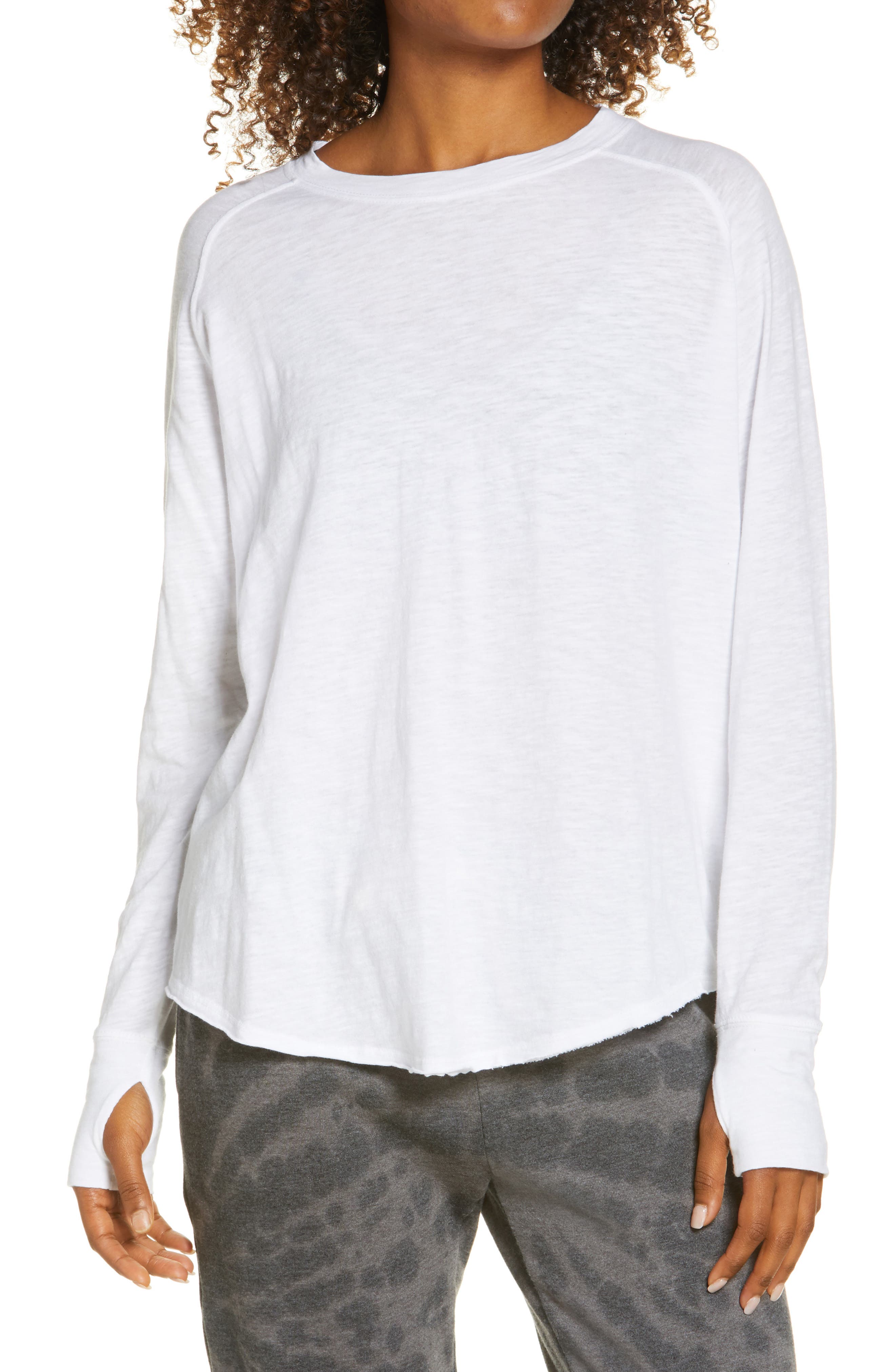 Famulily Casual Plain Crewneck Split Side Cotton Long Sleeve Tops Tee Shirts with Pockets
