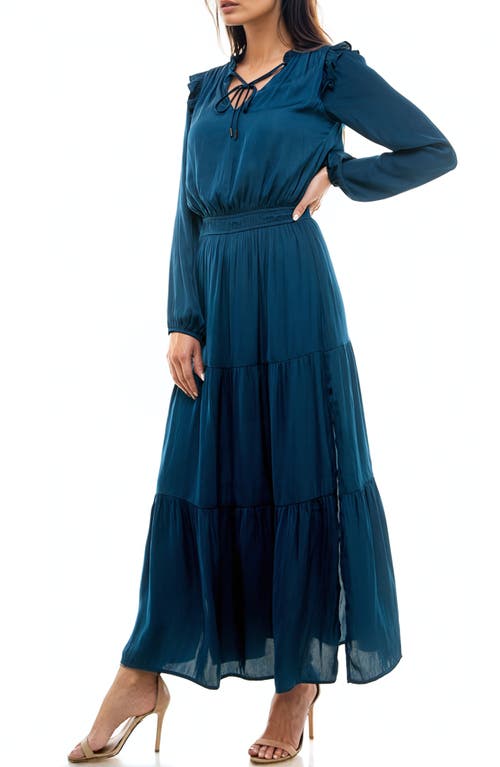 Shop Socialite Tie Neck Long Sleeve Maxi Dress In Navy