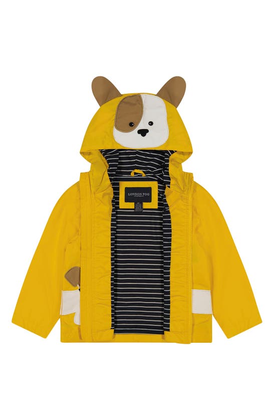 Shop London Fog Kids' Puppy Water-resistant Rain Slicker Hooded Jacket In Yellow