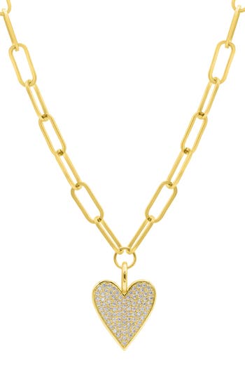 Adornia Crystal Pavé Heart Pendant Oval Link Chain Necklace In Gold
