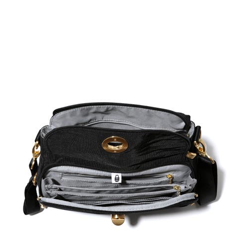 Shop Baggallini Calais Crossbody Bag In Black With Gold Hardware