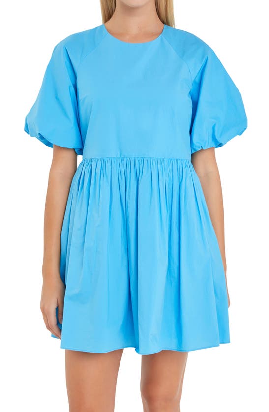Shop English Factory Balloon Sleeve Minidress In Ocean Blue
