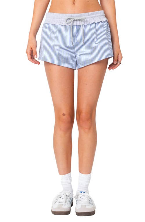 Edikted Riva Stripe Drawstring Shorts In Blue