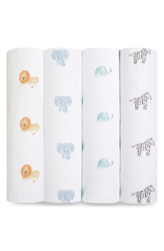 Aden + Anais Assorted 4-pack Organic Cotton Muslin Swaddling Cloths In Animal Kingdom
