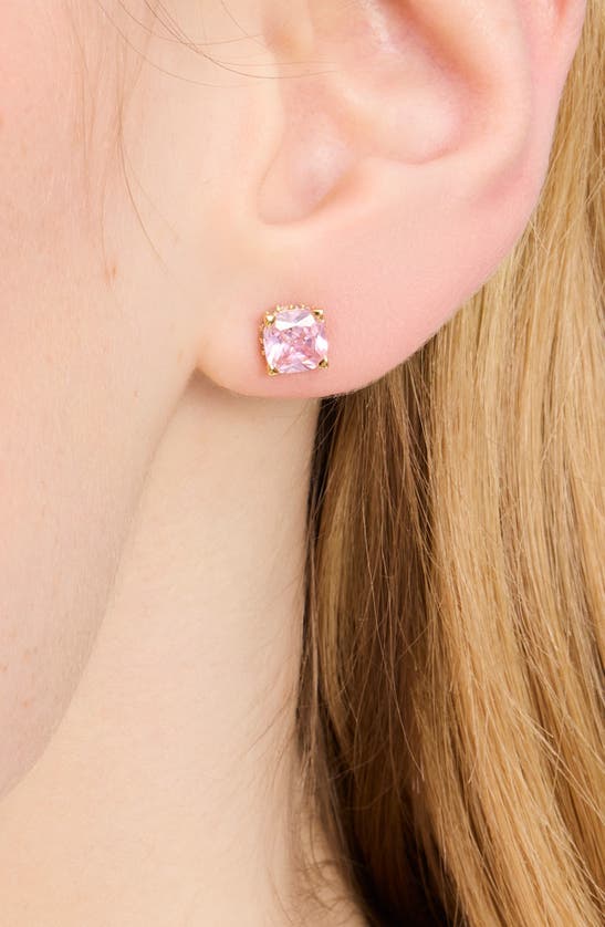 Shop Kate Spade Cushion Cubic Zirconia Stud Earrings In Pink/ Gold