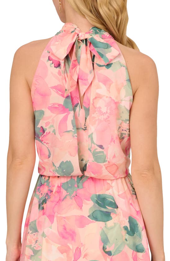 Shop Adrianna Papell Floral Mock Neck Midi Dress In Blush Multi