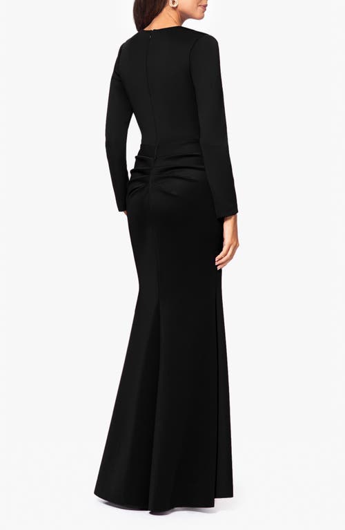 Shop Xscape Evenings Side Ruffle Long Sleeve Scuba Gown In Black