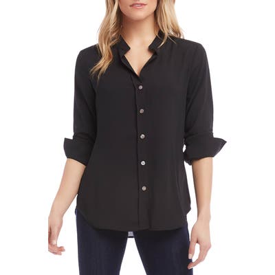 Karen Kane Shirred Sleeve Button-Up Shirt, Black