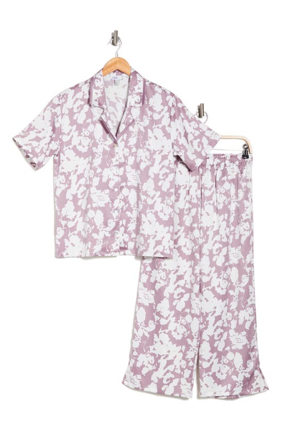 Shop Nordstrom Rack Satin Short Sleeve Shirt & Capri Pajamas In Purple Peace Camo Floral